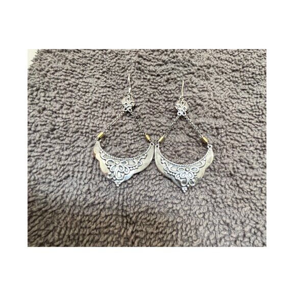 Silpada “Swing of Things” Engraved .925 Sterling Silver and Brass Earrings W3152 - Picture 3 of 5